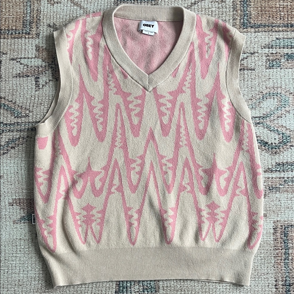 Obey Cream and Pink Patterned Vest